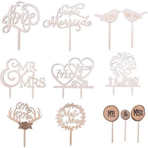 Mr & Mrs Love Cake Topper DIY Wedding Cake Toppers Laser Cut Wood letters Pattern Wedding Cake Decorations Engagement Gifts