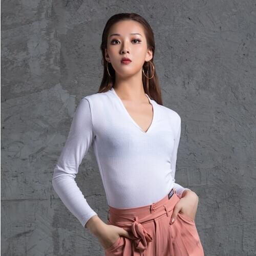Latin Dance Tops For Women Female Adult Latin Practice Clothes New V-Neck Bottoming Shirt Samba Latin Competition Clothes DN6995