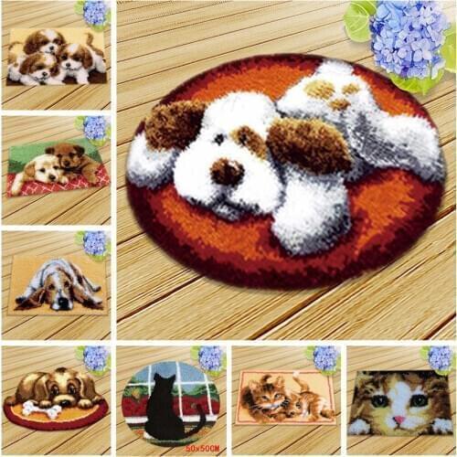 Lovely Cats Insect Latch Hook Rug Kits Cute Dogs Carpet Embroidery Set Needlework Knitting Bedroom Carpet Modern Living Room DIY