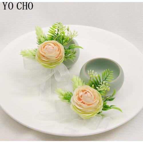 YO CHO Wedding Bridesmaids Wrist Bracelet Bride Corsage Pin Brooches Groomsmen Boutonnieres Wedding Prom Suit Dress Accessories