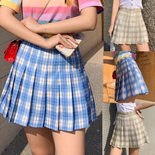 Sexy Summer Tennis Pleated Skirts Kawaii Sportswear High Waist Plaid Zipper A-Line Skirt Woman Harajuku Korean Style Mini Jupes