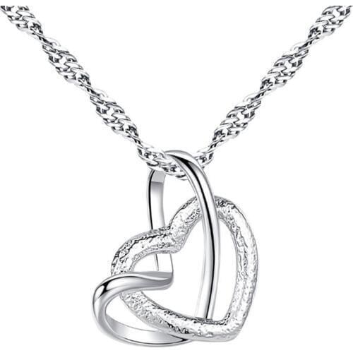 Women Fashion Double Hollow Love Heart Pendant Necklace Chain Jewelry Charm