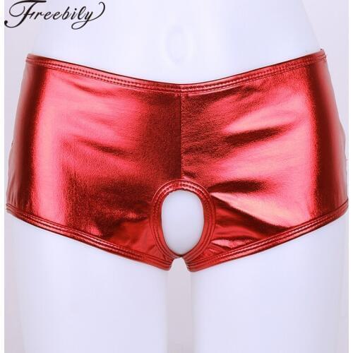 Women Sexy Panties Hot Erotic Open Crotch Underwear Porn Wetlook Faux Leather Crotchless Bikini Briefs sex wear Cheeky Briefs