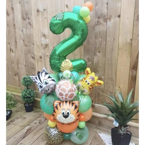 32Pcs/Set Jungle Dinosaur Party Balloons 30Inch Green Number Foil Ballon Pillar Kids Birthday Party Decors Jurassic Dragon Party