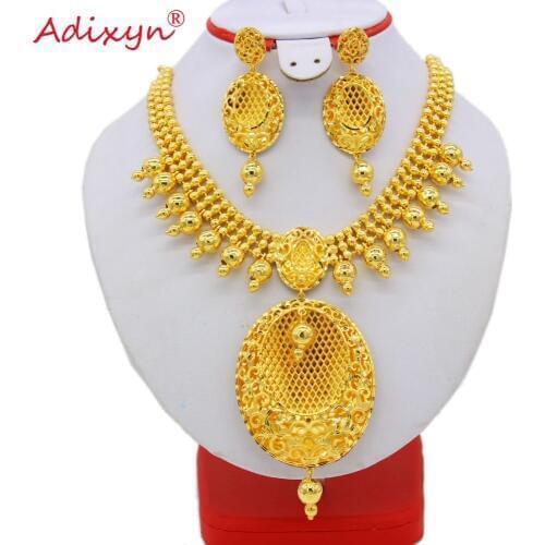 Adixyn India Exquisite Necklace/Earrings Jewelry Set for Women Gold Color Jewelry Ethiopian/African Wedding/Party Gifts N082630