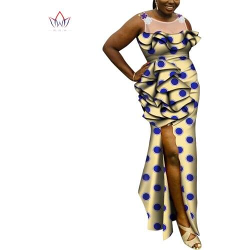 African Women Wedding Party Dress Bazin Riche African Clothing Sleeveless Print Long Dress Bridesmaid Dress Engagement WY6946