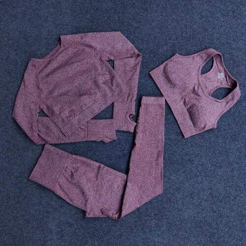 3Pcs Seamless Yoga Set Gym Fitness Clothing Women Yoga Suit Sportswear Female Workout Leggings Top Sport Clothes Training Tights