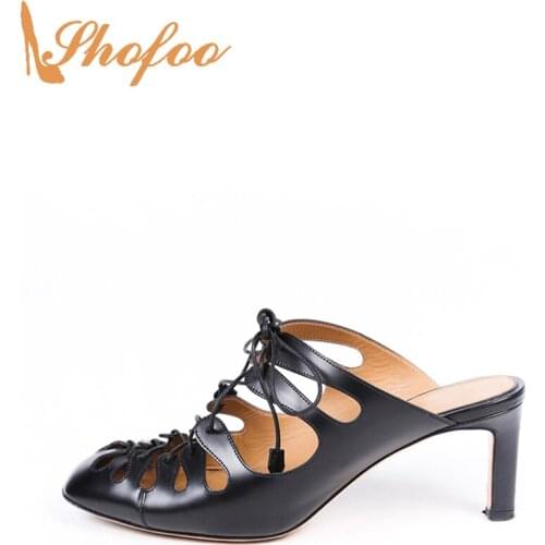 Black Stiletto Women Sandals High Heels Round Toe Narrow Band Lace Up Large Size 15 16 Ladies Summer Fashion New Shoes Shofoo