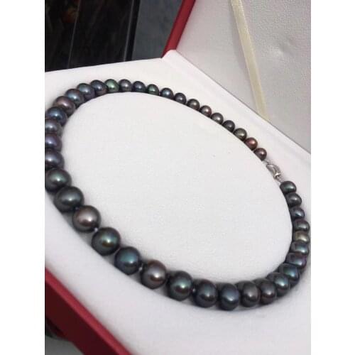 D302 Fine Jewelry Nature Fresh Water Peacock Green Pearls Necklaces Pearl 10-11mm for Women Fine Pearls Necklaces