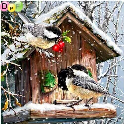 DPF Full Square 5D DIY Diamond Painting Cross Stitch snow house&birds diamond Embroidery Rhinestone diamond Mosaic Painting Gift
