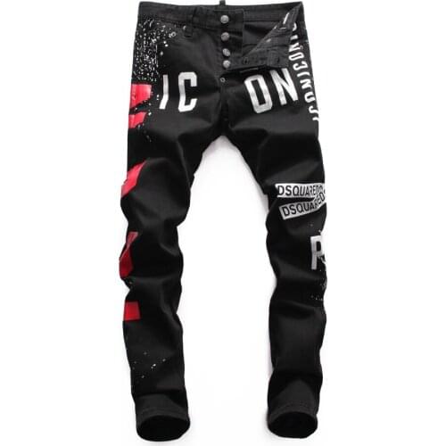 European American black and blue dsq mens jeans pants Men Slim jeans denim trousers button blue Pencil Pants jeans for men 8046