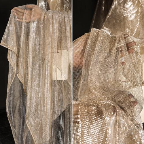 Rose Gold Bright Silk Gauze Bright Hollow Creative Wedding Dress Background Cloth DIY Handmade Clothing Designer Fabric