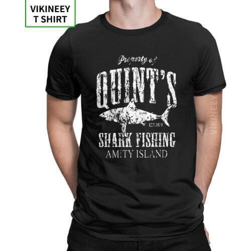 Mens T Shirt Quints Shark Swag Amity Island Funny Short Sleeve Jaws 70s Swag Tees O Neck Clothes 100% Cotton Gifts T-Shirt