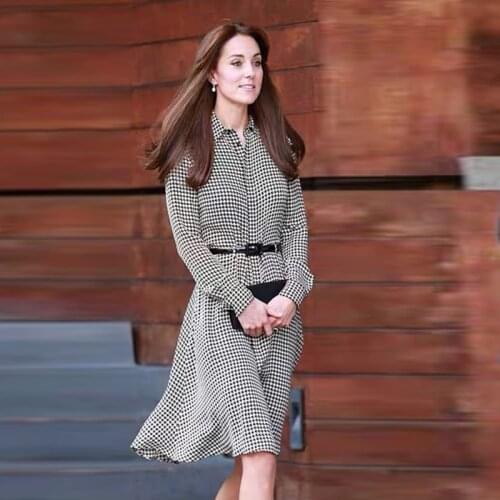 Kate Middleton Plus Size High Quality New Fashion Elegant Office Lady Casual Black White Shirt Dress