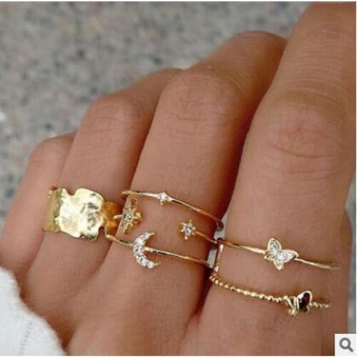 Yobest Bohemia Moon Toe Ring Set Crystal Star Wedding Ring Set Midi Knuckle Ring Thin Fingers Toe Rings for Women Jewelry