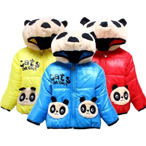 Cartoon panda Winter Boys And Girls Jacket Keeping Warm Baby Kids Hooded Coat Cute Plush Velvet Lining Outerwear For Children