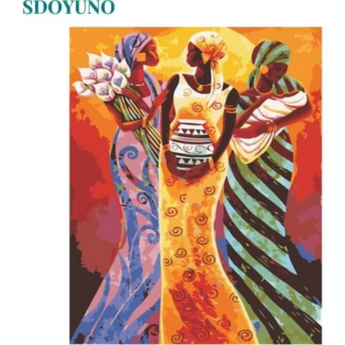 SDOYUNO 60x75cm Pictures by numbers Three Women DIY Oil Painting By Numbers Sunflower Frameless Digital Painting On Canvas