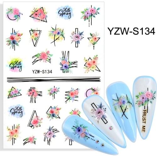 3D Stickers for Nails Adhesive Triangle Line Rose Flower Nail Art Decorations Trend Pattern Design Sticker Nail Foil Accessories