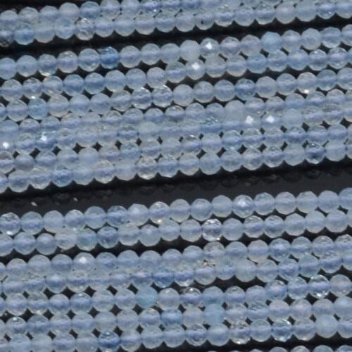Natural Clean + Blue Aquamarine Faceted Round Beads 2.5mm