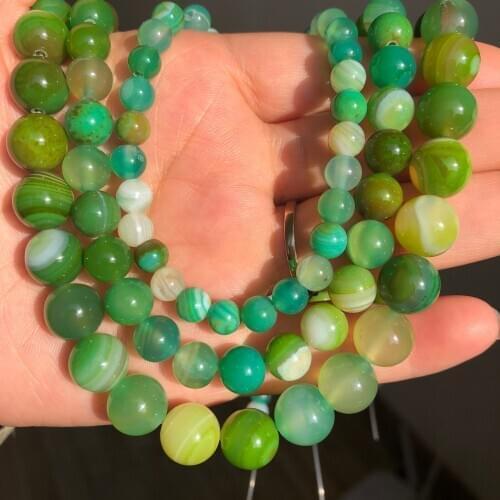 Natural Green Stripe Sardonyx Agates Stone Beads Smooth Loose Spacer Beads For Jewelry Making Diy Charm Bracelet 6 8 10mm Strand