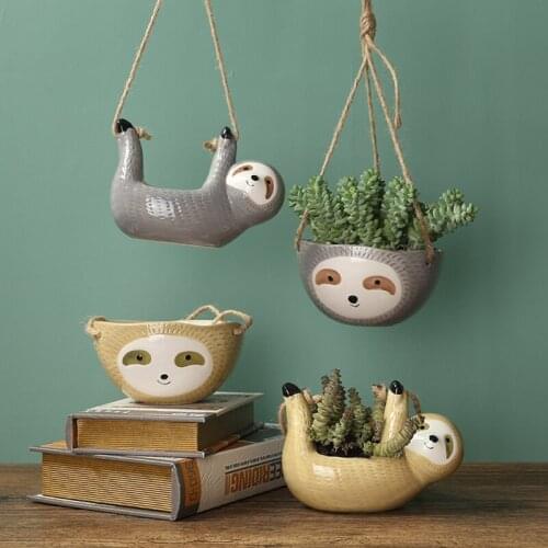 Nordic Ceramic Sloth Wall Hanging Flower Pot Simple Succulent Wall Hanging Flower Basket Decoration Home Decoration Accessories