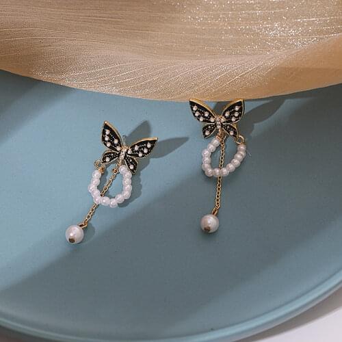 2021 New Trendy Flower Butterfly Dangle Earrings For Women Shiny Crystal Pearl Tassel Earring Girls Party Statement Jewelry