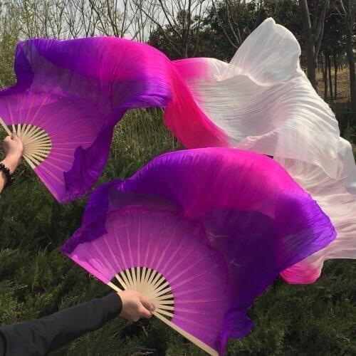 New Arrival Purple/Pink/White oriental real Silk Fan Veils for belly dance china 100% silk Veil Fans for Stage Show