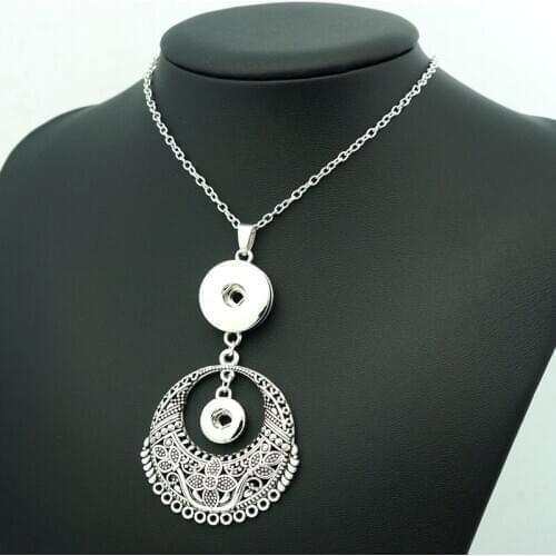 New Fashion Beauty Vintage pattern charms Metal snap pendant necklace 60cm fit 12mm/18mm snap buttons snap jewelry DJ0187
