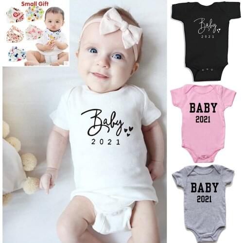 New Pregnancy Reveal Baby 2021 Print Bodysuit For Newborns Cotton Short Sleeve Boys Girls Onesies Rompers Clothes