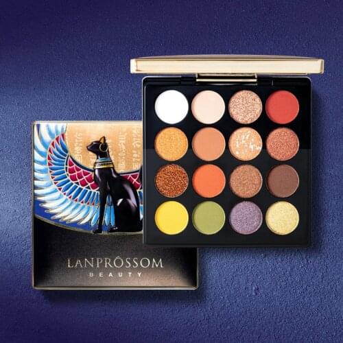 LANPROSSOM 16 Colors Egypt Eyeshadow Palette Holographic Shiny Matte Glitter Pigment Eye Shadow Makeup Pallete