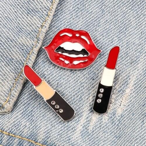 Sexy Red Lips Brooches Lady Lipstick Enamel Pin Cartoon Cool Badge Bag Denim Jackets Metal Button Fashion Jewelry Gift For Women