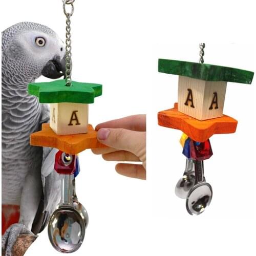 Parrot Stainless Steel Soup Spoon Building Block Chew Bite Toys Fashion Cage Decor Color String Letter Imprint Woven Pendant