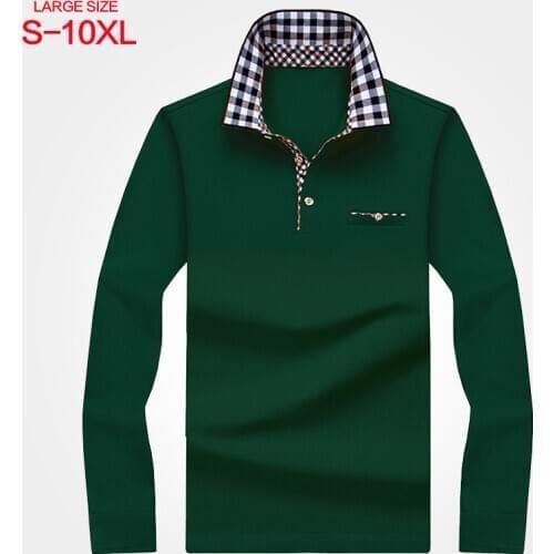 Mens Long Sleeve Polo Shirt Mens Business Casual Cotton Mens Top T-shirt Autumn Lapel Polo Shirt Large Size 7XL 8xl 9xl 10xl