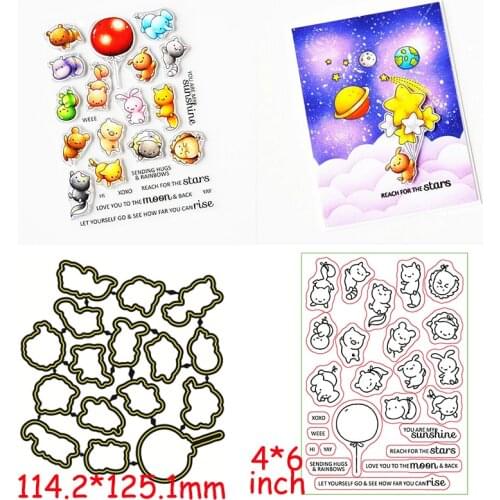 Cutest Animals Sending Hugs&Rainbows Die Cut+Clear Stamp Animals&Phrases Die Cuts And Stamps For Card Making 2020
