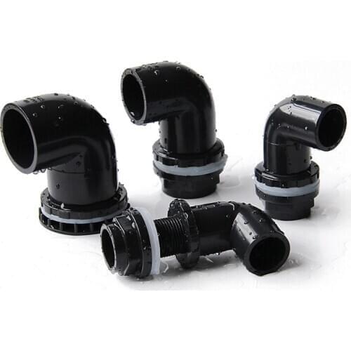 1Pc 20~50mm Black PVC 90° Equal Elbow Connectors Fish Tank Aquarium Drain Inlet Outlet Joints Garden Irrigation Overflow Pipe