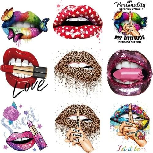 Leopard Print Heat Transfer Patch Lips Patches For Clothes DIY Washable Appliques T-Shirts Iron On Transfer Stickers Cool Girls