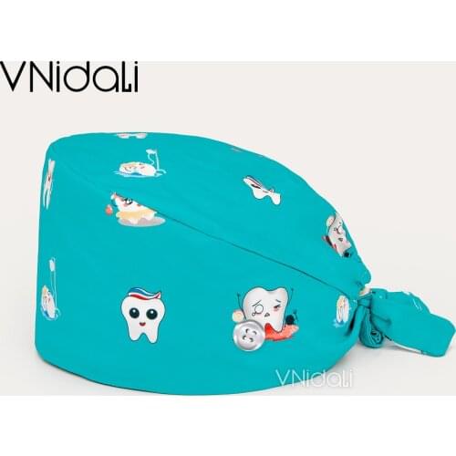 With buttons unisex Scrubs Caps cartoon printing Protect your oral tooth Scrub cap beauty salon womens operating room hat