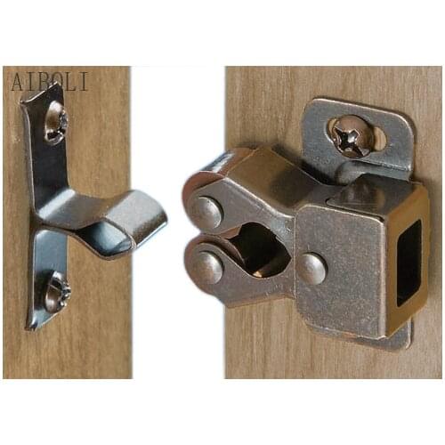 Furniture Door Stoppers Antique Copper Color Cupboard Cabinet Door Roller Latch Twin Double Catches with Striker and Free Screws