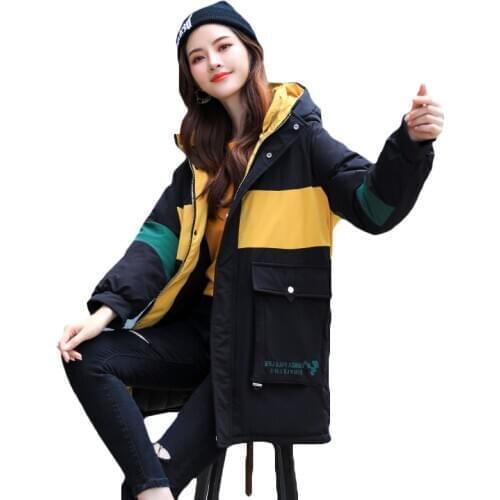 Korean Down Cotton Parka Coat Women Winter Warm Jacket Womens Casual Loose Cotton Coat Outwear Plus Size Long Hooded Cotton Coat