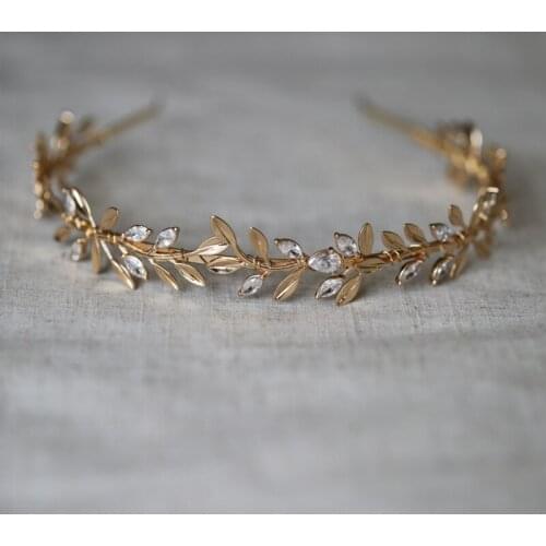 Baroque Gold Copper Leaf Tiara Bridal Hair Crown Wedding Piece Handmade Women Hairband Accessories