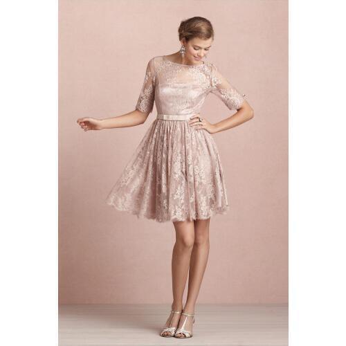 Vestidos de noiva Sexy Champagne Short Lace Cocktail Dresses 2020 Short Sleeves Fashion Prom Party Gowns Custom Made