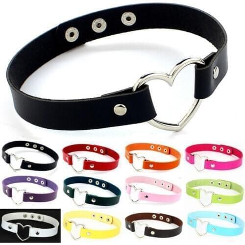 Gothic Punk Harajuku emo Necklace Circle Lock Heart Leather Choker Lady Collares Neck Jewelry for Women Necklaces Accessories
