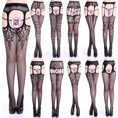 16 Styles Womens Lingerie Black Jacquard Lace Belt Thigh Mesh Elastic Stockings Female Spider Web Pantyhose Fishnet Stockings