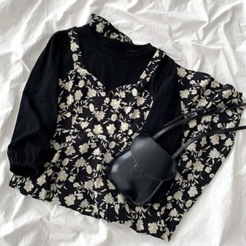 French Vintage Midi Dresses for Women Korean Style Long Sleeve Retro Flower Boho Dress Face Two Piece Evening Party Dress Female