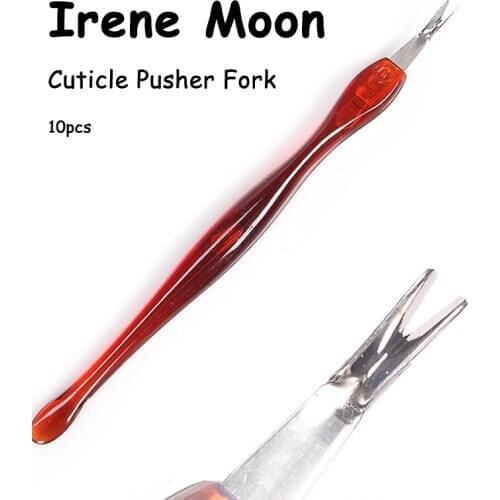 10pcs Cuticle Pusher Nail Dead Skin Fork Shaped Blade Manicure Cuticle Nail Art Tools Plastic Handle Stainless Steel Fork Tips