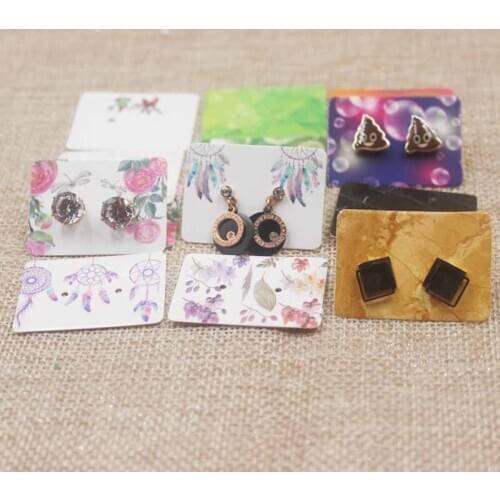 200pcs/lot 3.5*2.5cm Flower Paper Earrings Card Ear Hooks Earring Packaging Display Cards rectangle marbel design Jewelry Cards