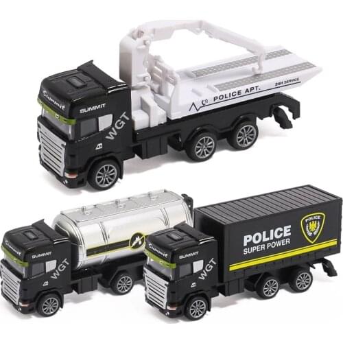 30 Kinds Police Rescue Truck Models 1:64 Scale Alloy Diecasts Toys Vehicles Trailer Flatbed Car for Boys Educational Gifts Y057