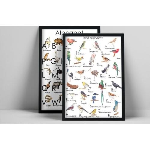 ABC Animals Alphabet Poster Nursery Bird Wall Art Canvas Painting Educational Preschool Poster Wall Pictures For Kids Room Decor