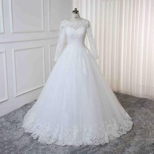 Long Sleeves Ball Gown Wedding Dresses Luxury Lace Appliques bead Bridal Wedding Gowns Custom Made Vestidos de Noiva 2020