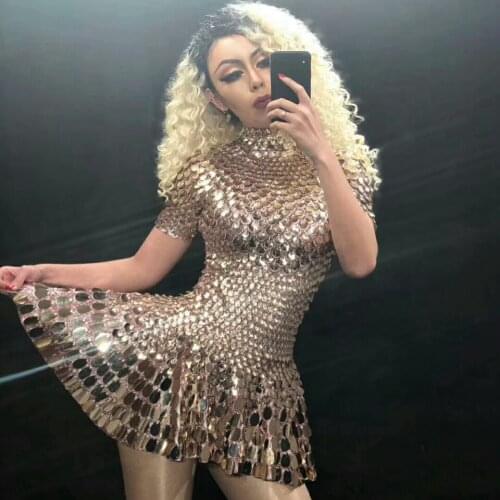 Sparkly Sequins Dress Women Sexy Dance Costume Celebrate Party Dress Birthday Silver Dresses Sexy Nightclub event Leotard Outfit